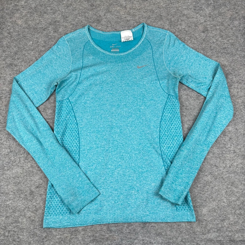 Nike Dri Fit Running T-Shirt Tee Long Sleeve Blue Womens Medium M